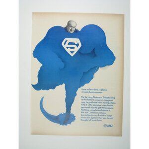 Vintage 1969 AT and T Long Distance Telephone ADVERT  Blue Superman  Print Ad